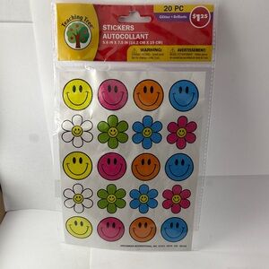 Glitter Smile & Flower Stickers - Assorted Bright Colors
